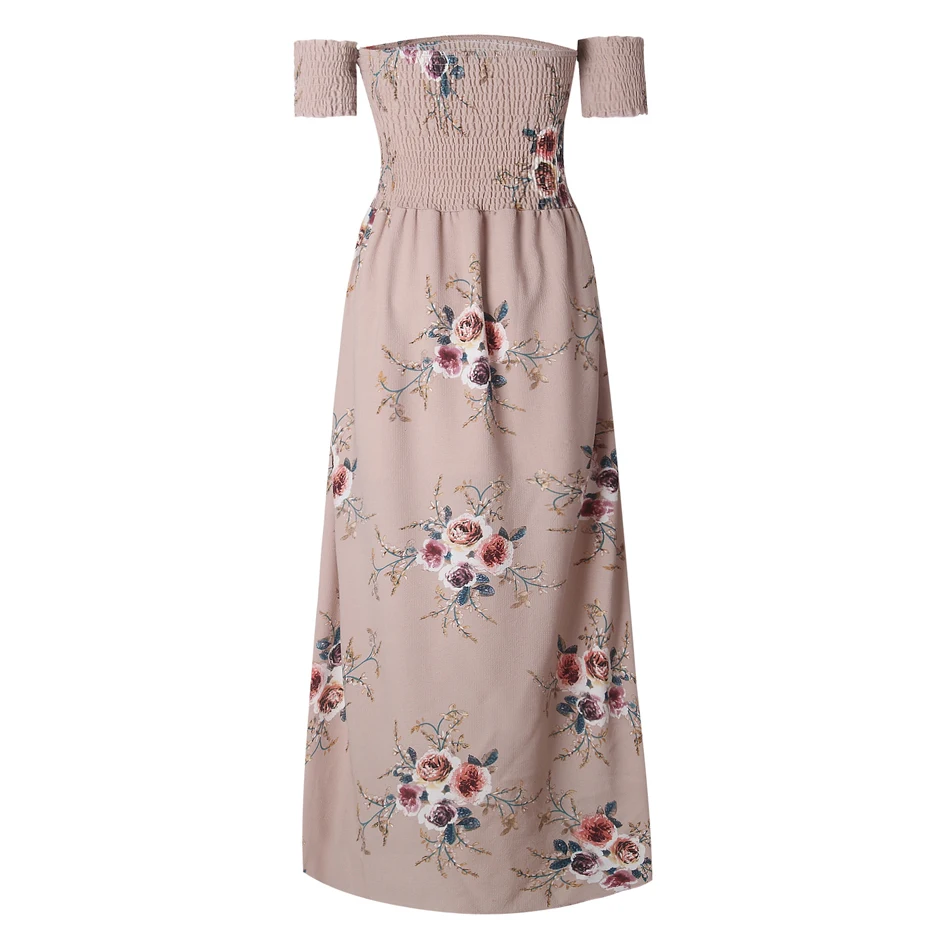 Летнее платье 2019 Boho Пляжное длинное длиной до пола женское с открытыми плечами