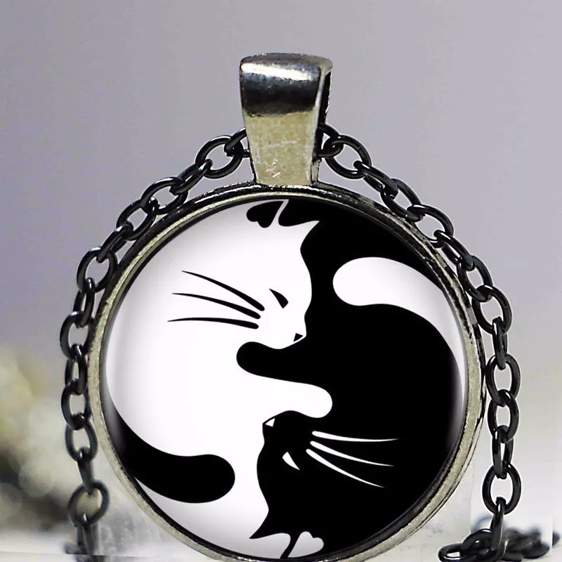 3 цвета черный и белый Кот Хрустальное стекло кулон ожерелье Женские аксессуары
