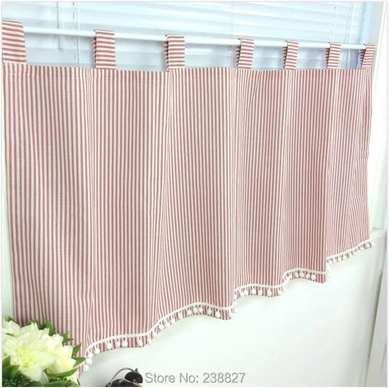 Короткая занавеска на окна дверь в полоску кухонная с надписью хлопковые римские