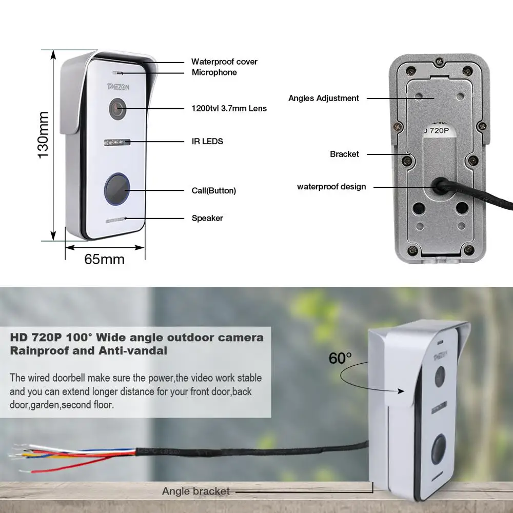 TMEZON проводной Wifi видео домофон 720p наружная камера водонепроницаемый широкий дверной Звонок