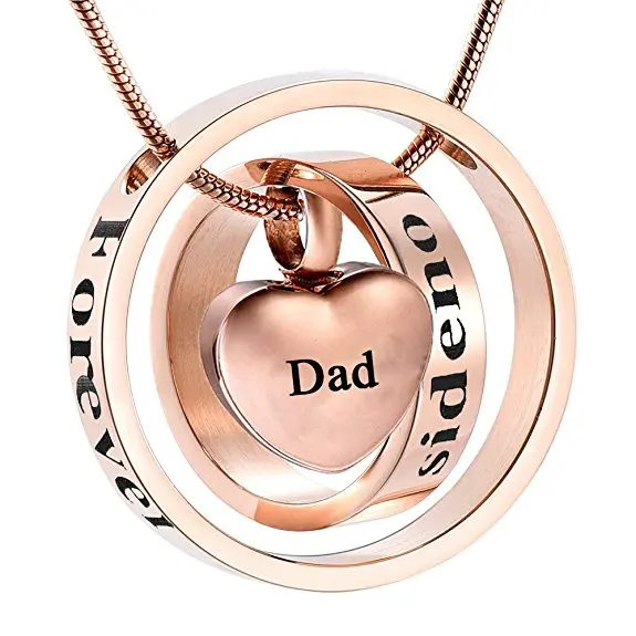 

JJ001 Engrave Mom/Dad/Son ..... "No Longer By My Side,Forever In My Heart Urn Necklace Cremation Jewelry -Rose Gold