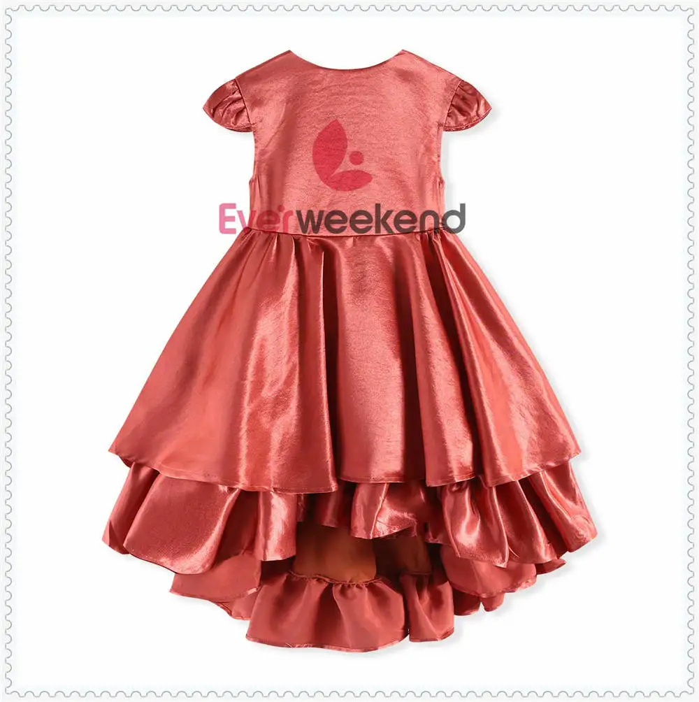 Princess Girls Candy Color Ruffles Party Dress Vintage Asymmetric Cake Dovetail Holiday Green Red Gold Dresses | Детская одежда и