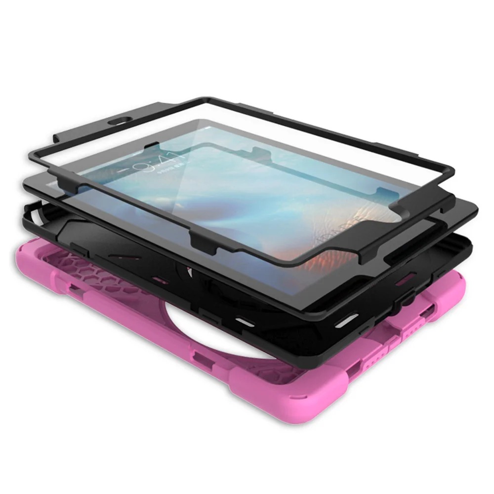 Кремния + PC Kickstand принципиально для iPad 6 Air 2 Броня чехол противоударный высокое Duty