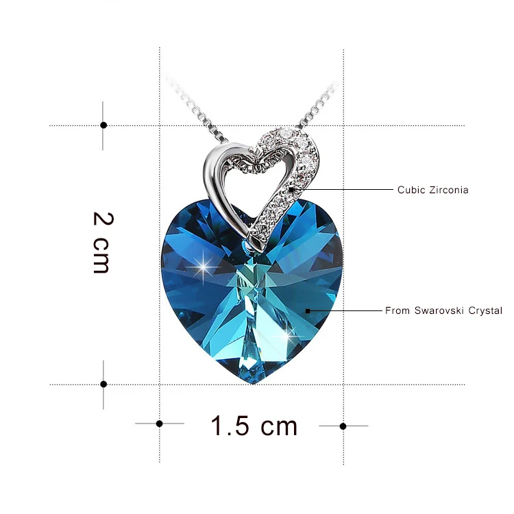 Украшенное кристаллами Swarovski модное ювелирное ожерелье для женщин синее сердце хрустальное ожерелье с подвеской подарок