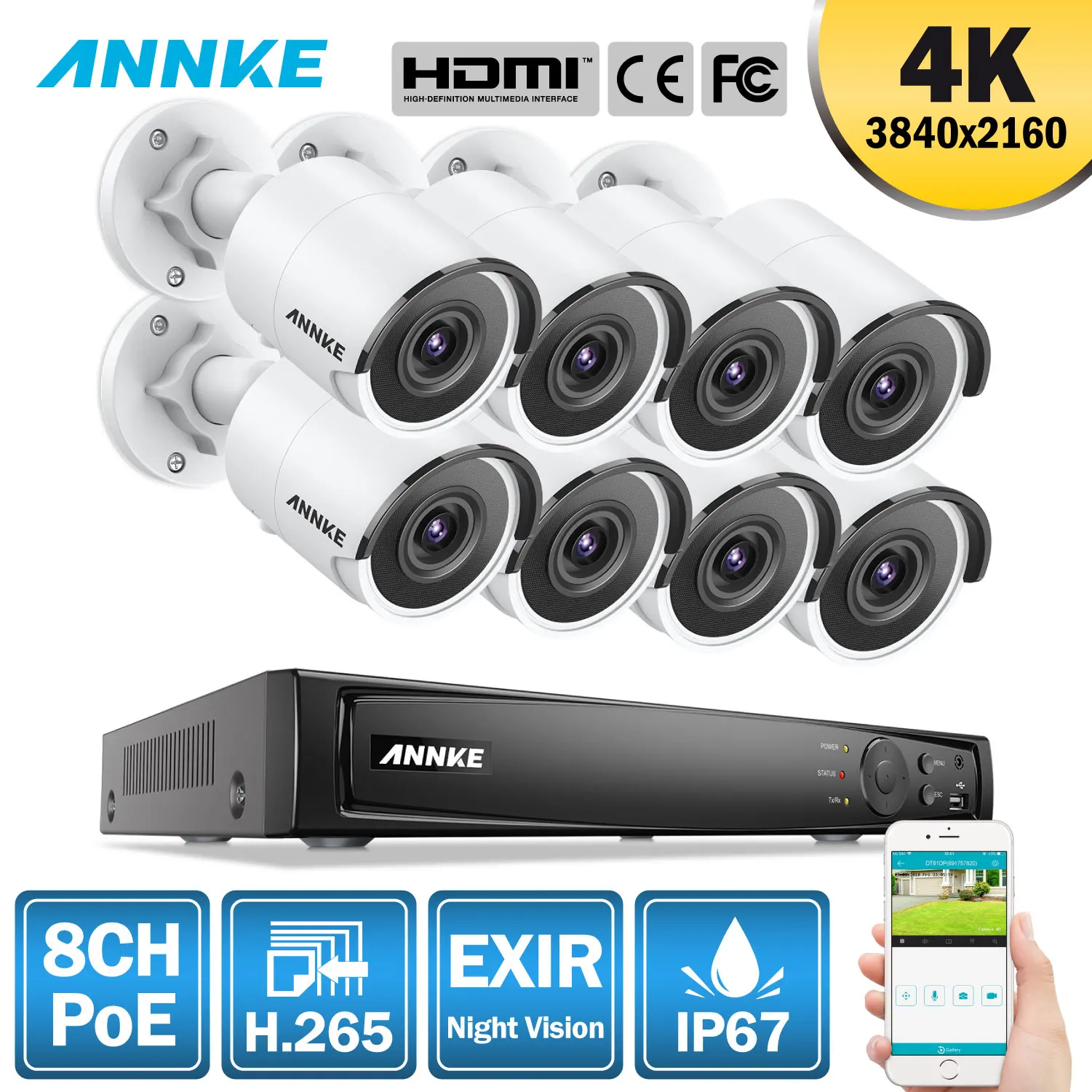 ANNKE 8CH 4K Ultra HD POE сетевая видео система безопасности 8MP H.265 NVR с 8 шт Всепогодная IP