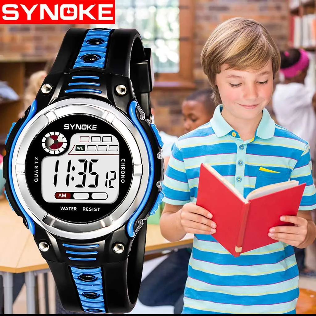 

Цифровые часы SYNOKE, детские, двухцветные, с большим экраном, для студентов, детские спортивные водонепроницаемые электронные часы, детские ч...
