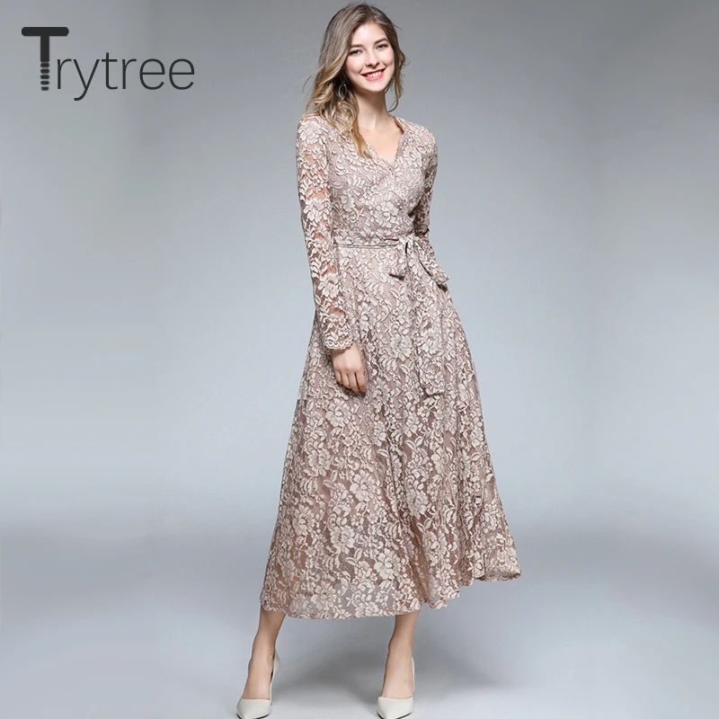Женское платье рубашка Trytree Повседневное до середины икры из полиэстера с
