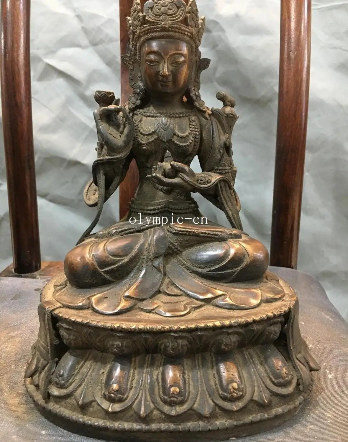 

10'' pure red copper lotus base seat a buddism godness Guanyin Avalokitesvara