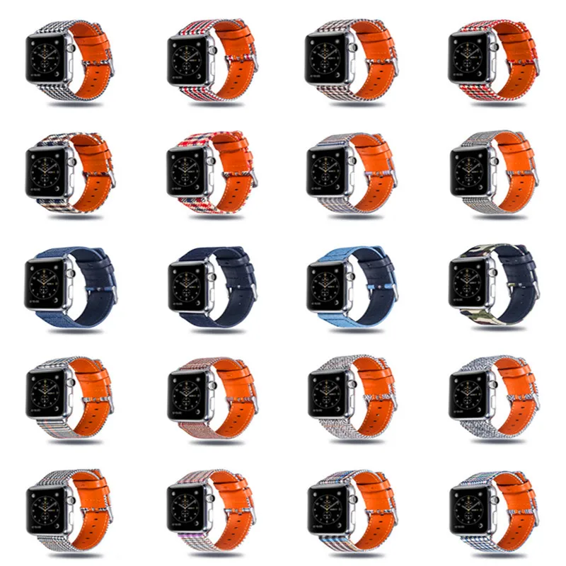 Многоцветный кожаные джинсовые часы ремешок для наручных часов Apple Watch 4/3/2/1 сменный переходник спортивный браслет для наручных часов Iwatch серии 38/42/40/44 мм