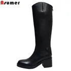 ASUMERновые модные сапоги из натуральной кожи; Женские сапоги до колена на молнии с круглым носком; Сезон осень-зима; Обувь на толстом высоком каблуке; Женские сапоги