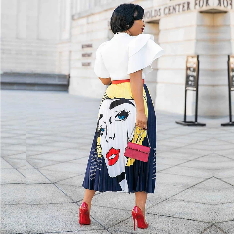 Faldas mujer moda летняя юбка для женщин плиссированная юбка эластичные большого размера юбки с мультипликационным рисунком vadim rokken модные комиксы юбки