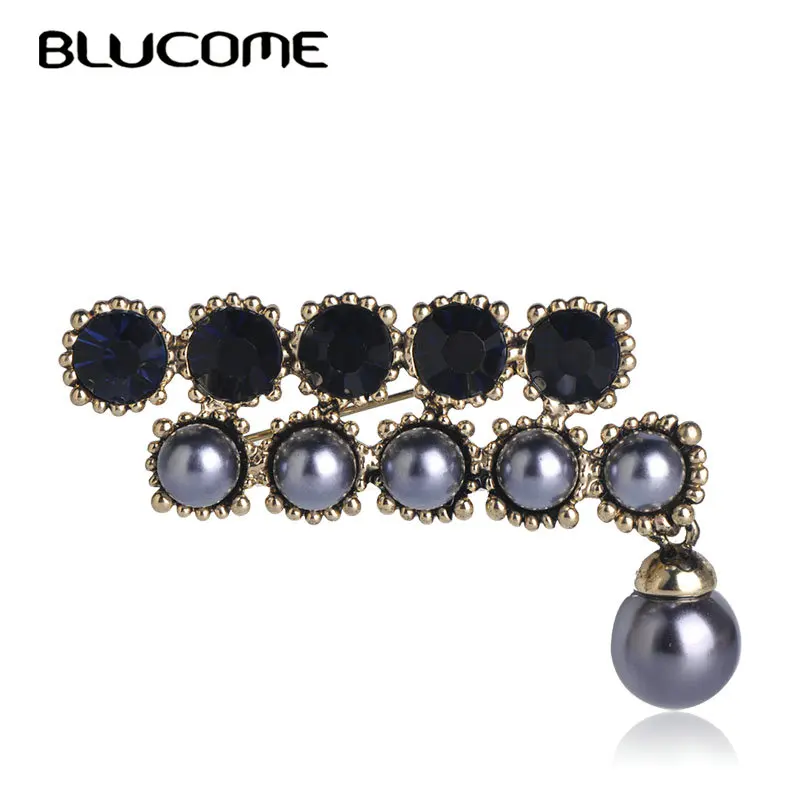 Blucome классические круглые серые Броши золотого цвета с имитацией жемчуга