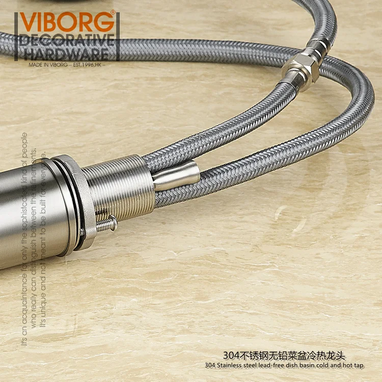 VIBORG Deluxe SUS304 из нержавеющей стали без свинца вытяжной спрей кухонный кран для раковины Смеситель вытяжной нажимной разбрызгиватель кран