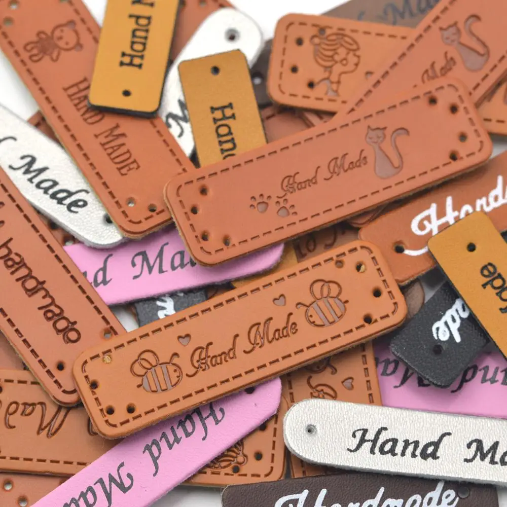 

KALASO Wholesale 30pcs Handmade Labels Tags Clothes Garment PU Leather Hand Made Jeans Bags Shoes DIY Sewing Supplies