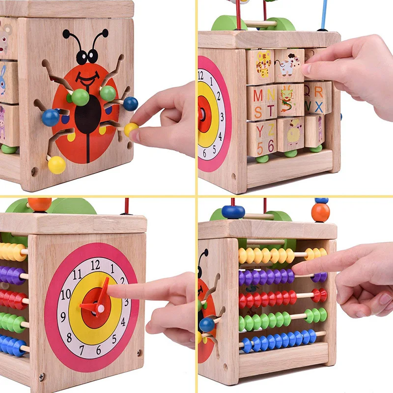 Baby Wooden Round Beads Maze Activity Cube Blocks Multifunction Early Learning Educational Cognition Toys | Игрушки и хобби