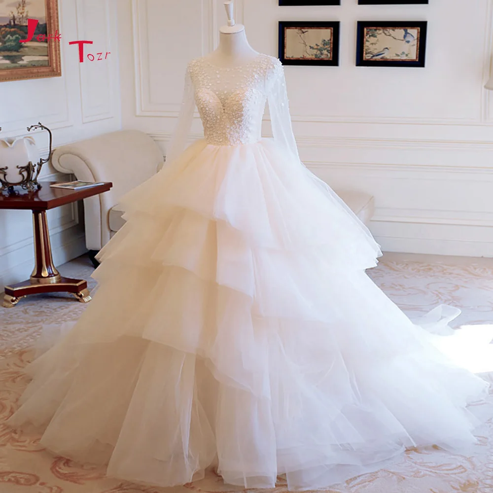 Jark Tozr новые с длинным рукавом свадебные платья 2019 Vestido De Casamento на пуговицах бисер