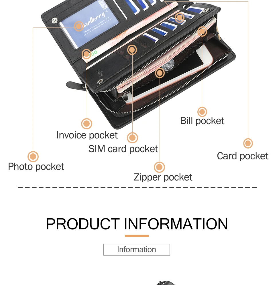 business Long wallet for Men Large Leather Male Wallets Three Layers Men purse Card Holder Money Bag Zipper Men Clutch Wallet