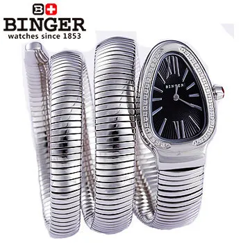 Binger Star Style New arrive fashion snake steel watchband roman dial quartz watch women retro watches rhinestone jewelry | Наручные часы