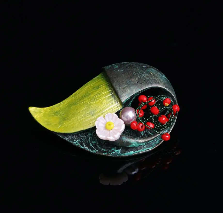 Старинная жестяная брошь в виде цветка ракушки булавка Tadpole форма камня