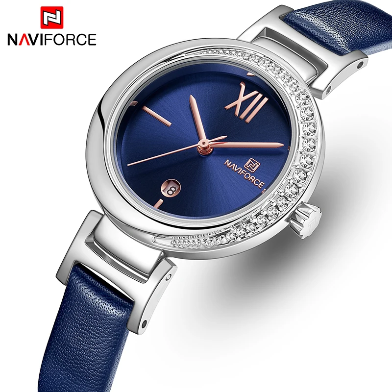 NAVIFORCE женские часы Топ бренд класса люкс Модные наручные кожа водонепроницаемые