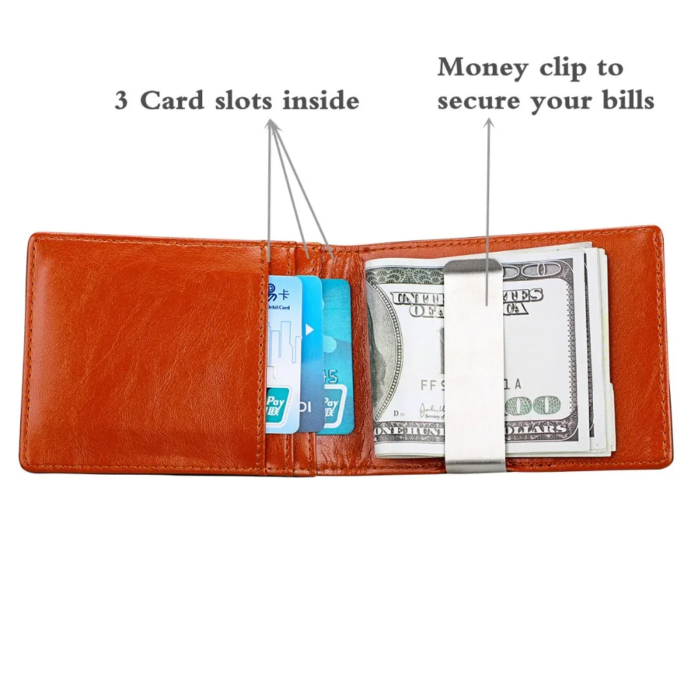 Мужской кошелек с зажимом для денег тонкий бумажник карт RFID Блокировка