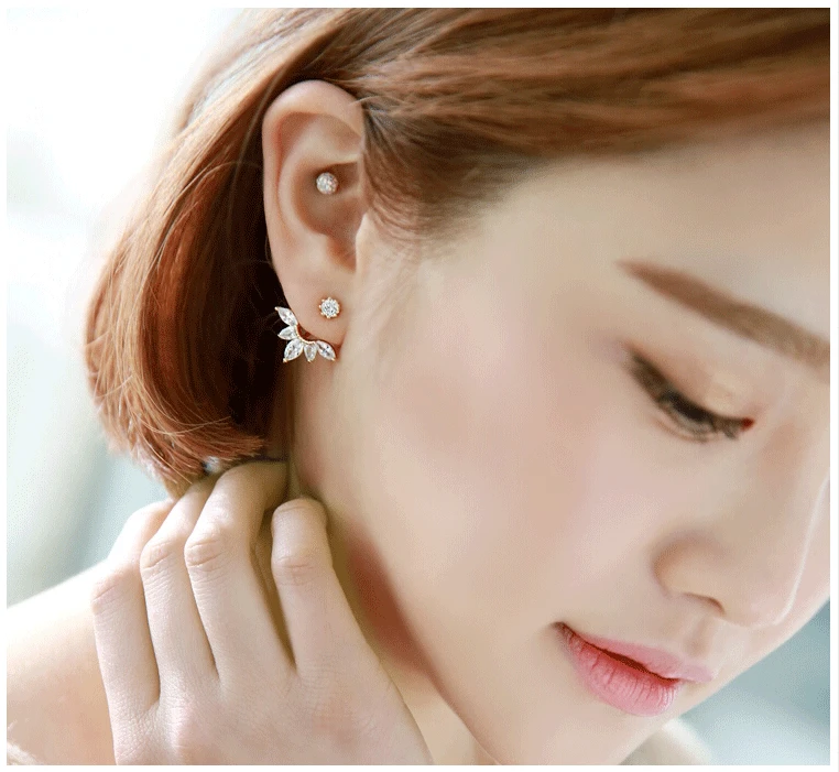 Роскошная женская Циркон Серьги гвоздики серебро Цвет кристалл маленький лист