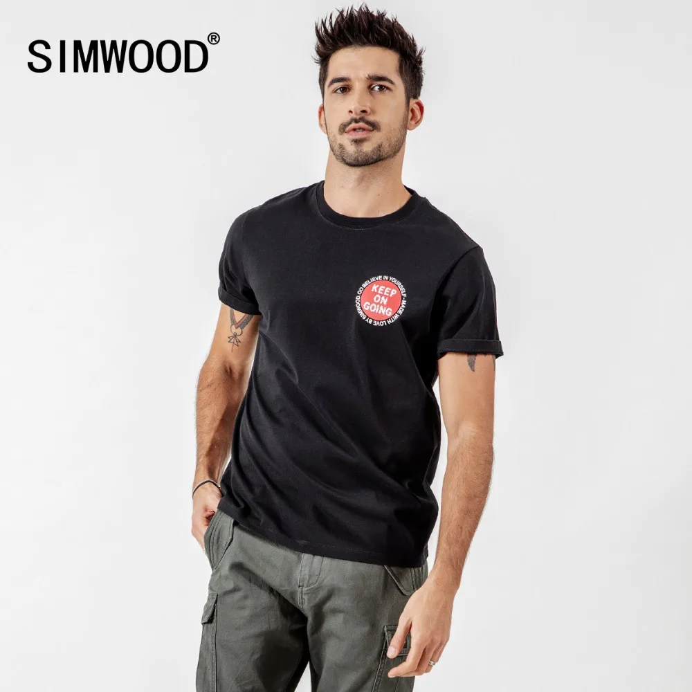 Мужская футболка SIMWOOD летняя из 100% хлопка с принтом в виде букв 190098|Мужские