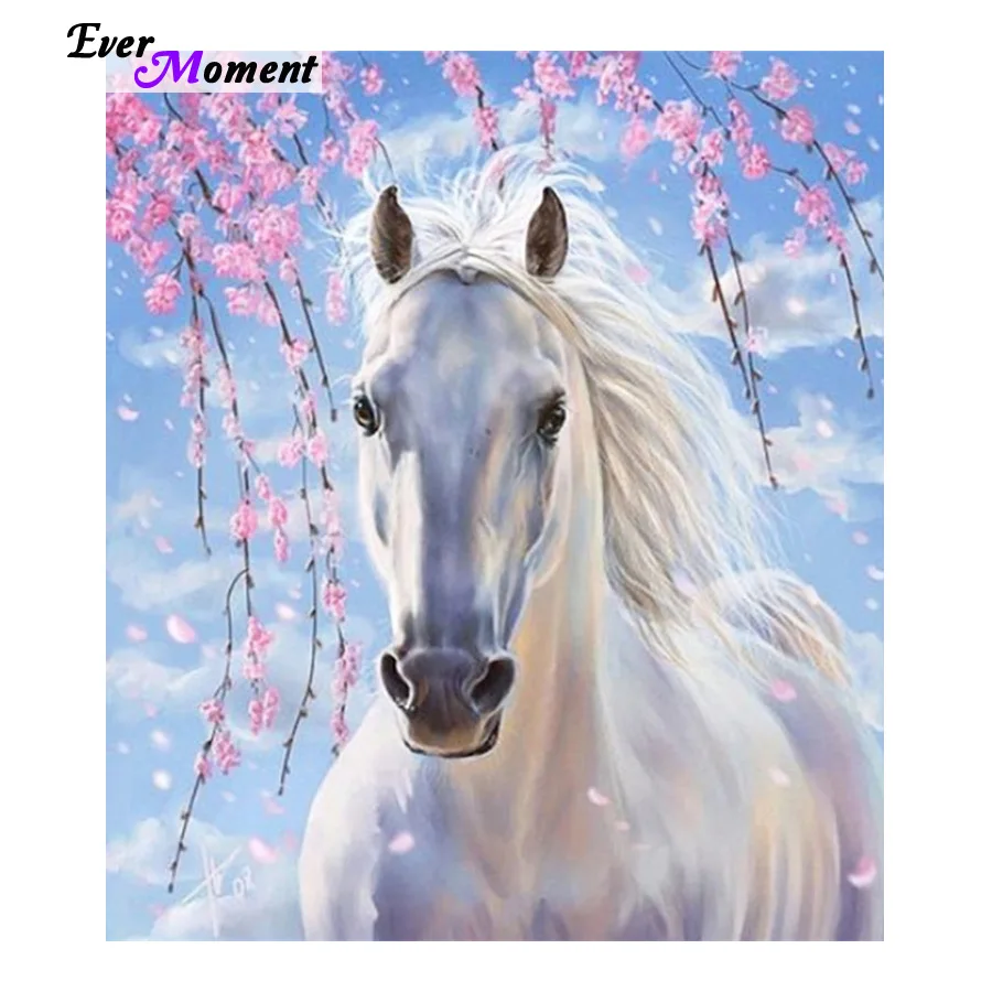 

Модное украшение «сделай сам», алмазная вышивка, Белая лошадь, цветок, живопись, современный стиль, набор для вышивки крестиком ручной работ...