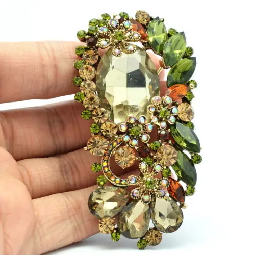 Женское винтажное ювелирное изделие коричневое цветочное оформление 2 9 дюйма с овальными кристаллами