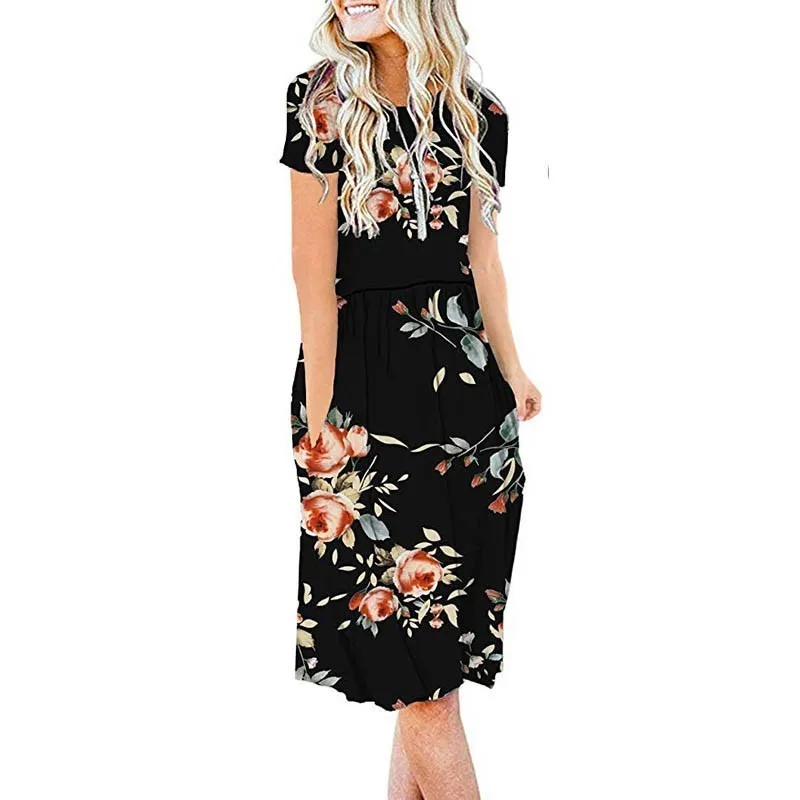 ENXI 2019 Summer 10 Colours Maternity Dresses Women's Short Sleeve Pocket High Waist Fold Leisure Time Horn Dress | Мать и ребенок