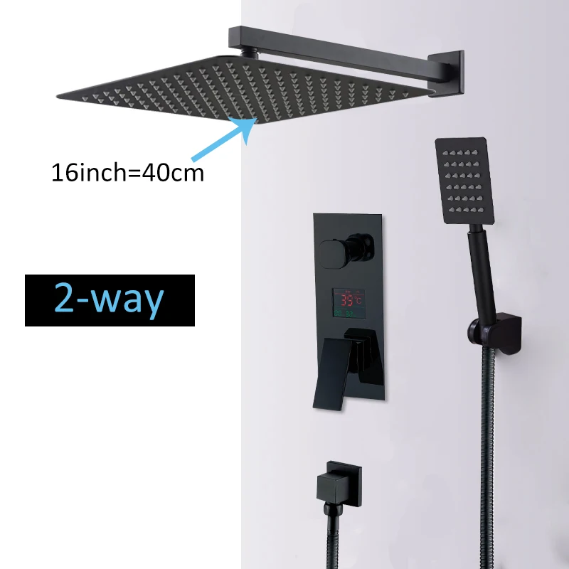 2-way 16inch Quyanre настенное крепление Ванная комната дождь водопад Смесители для душа набор скрытый Хромированная Душевая система смеситель для ванны и душа кран - Цвет: 2-way 16inch