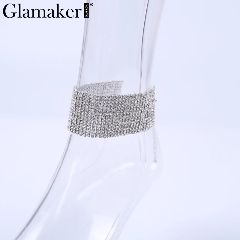 Glamaker, сексуальные стразы, в стиле панк, Двойная Цепочка, кристалл, Преувеличенные ножные браслеты, ювелирные изделия для женщин, блестящие, вечерние, аксессуары для ночного клуба - Окраска металла: Покрытие антикварным серебром