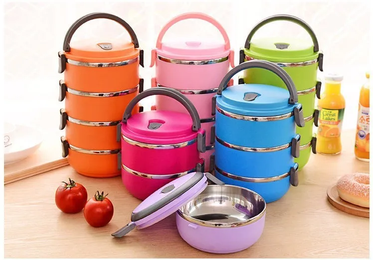 4 цвета однотонные круглые Bento Box изоляции нержавеющая сталь Ланчбокс студент чаши термос еда контейнеры кухонная посуда