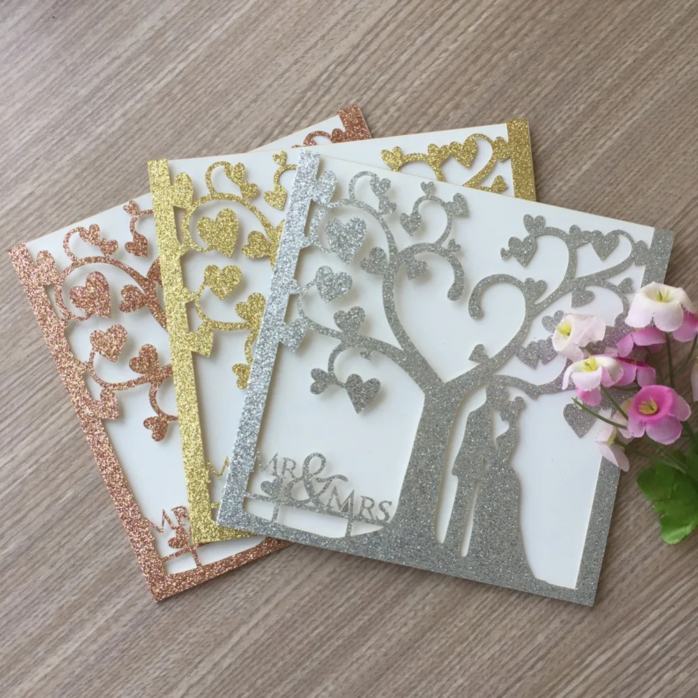 

40pcs/lot Exquisite Laser Cut Carved Tree Pattern Wedding Card Mr&Mrs Theme Romantic Wedding Invitations Greeting Blessing Card