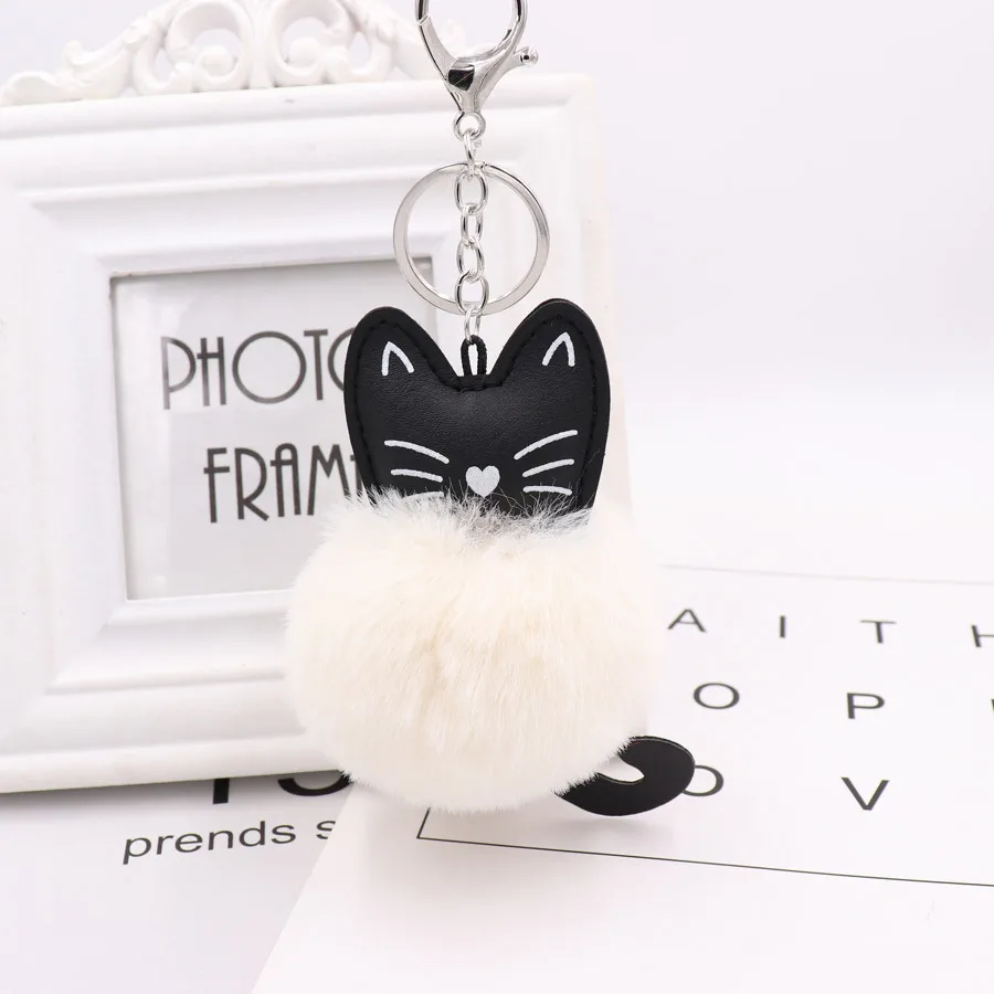 PU Cat мультфильм брелок меховой шарик черная кошка кукла животное помпон