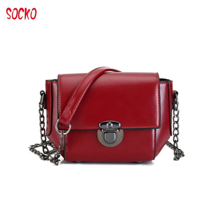 

Free Shipping Female Bag Spring 2018 Fashion Simple Mini Small Chain Lock Bag Retro Women Shoulder Bags D16