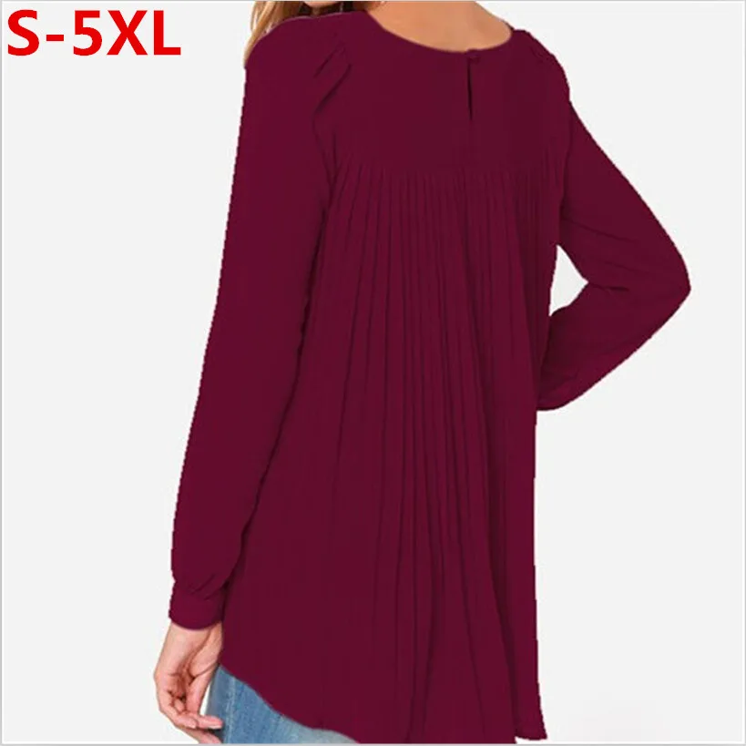 2018 модные женские блузки с длинным рукавом рубашки топ плиссированная шифоновая