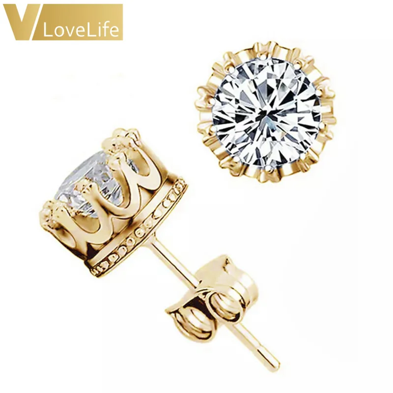 Модные золотые серьги с короной сверкающие стразы женские серебряные украшения