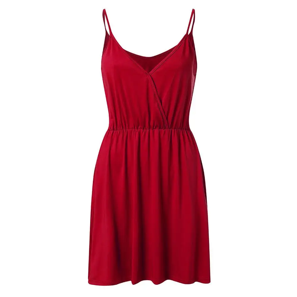 Сексуальное летнее платье с v образным вырезом и эластичным поясом для женщин