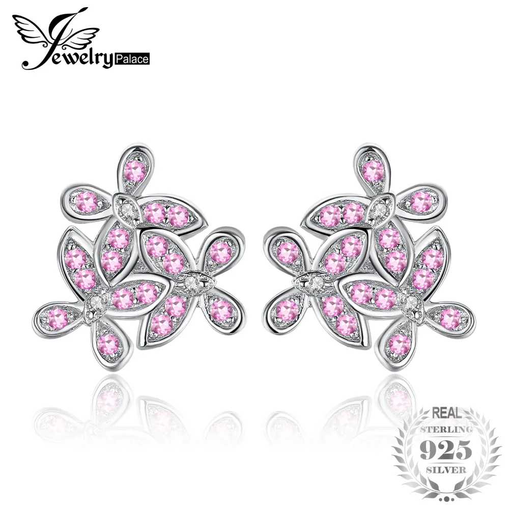 JewelryPalace Новый Искусственный розовый сапфир цветок серьги 925 пробы серебро Gemstone Fine