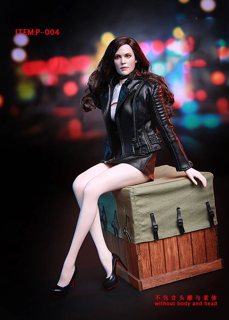 

1/6 Women's Black Leather Coat Skirt Shoes with Accessories Set Models for 12''Action Figures Bodies