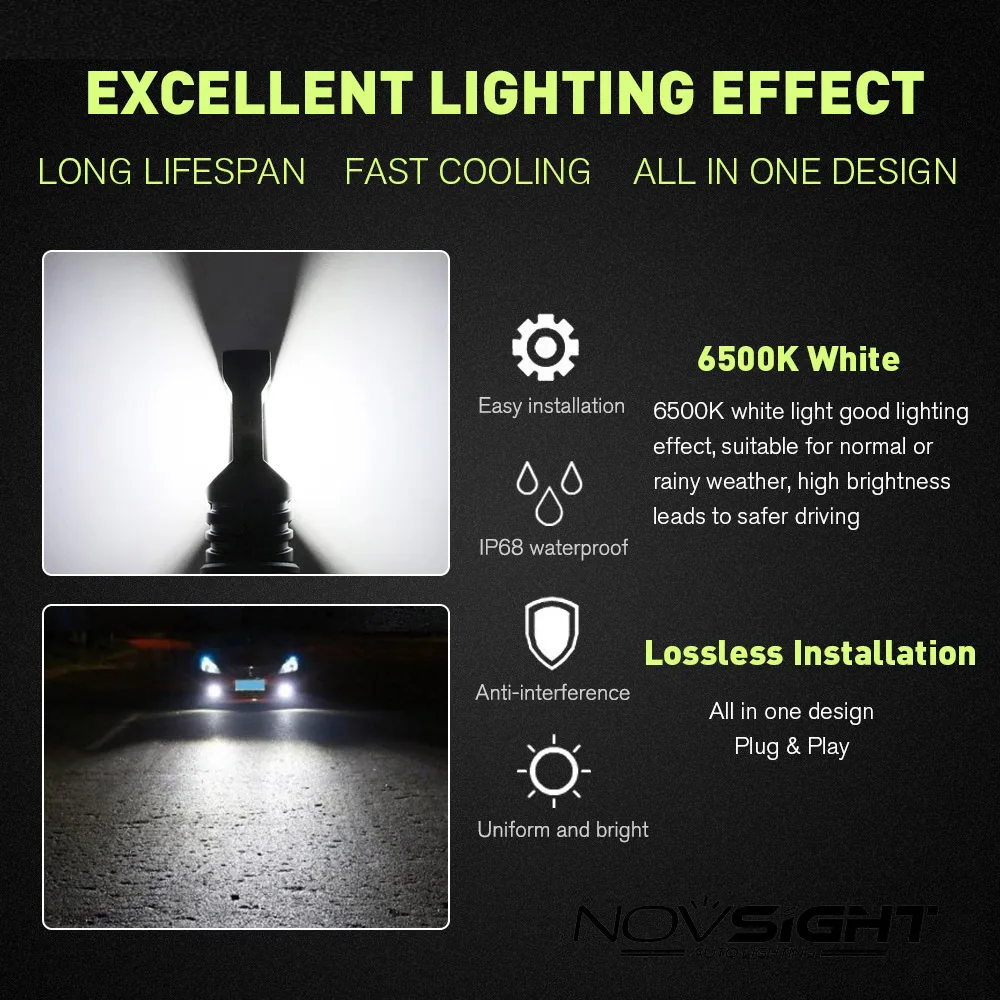 Novsight 2 шт. H3 H7 H11 HB3 9005 HB4 9006 80 Вт 800LM с CSP светодиодные чипы лампы 6500 к белые