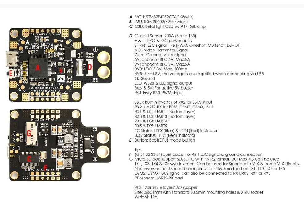 BetaFlight F405 AIO встроенный Полетный контроллер F4 FC Встроенный OSD для DIY FPV cross racing mini