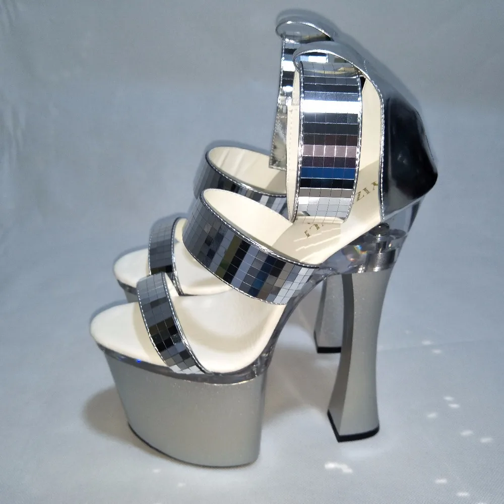 Summer 7 inch high heel shoes for women pole dancing sandals 18cm silver Platform Strappy High Heels Party Dance Shoes | Спорт и