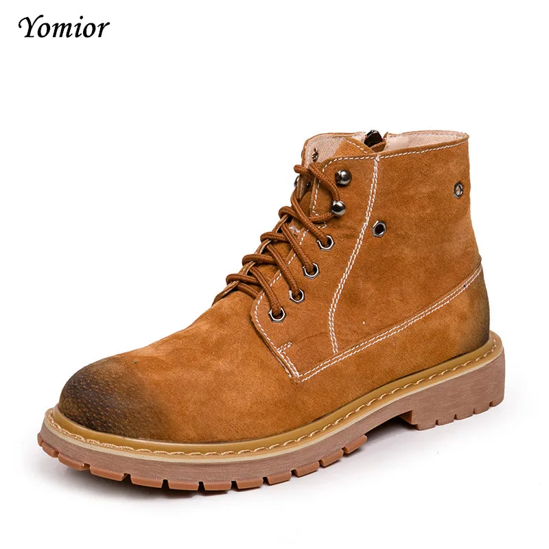 

Yomior Men Boots Spring Winter Quality Fashion Ankle Boots Casual Mens Genuine Leather Botas Warm Shoes Work Tooling Boots