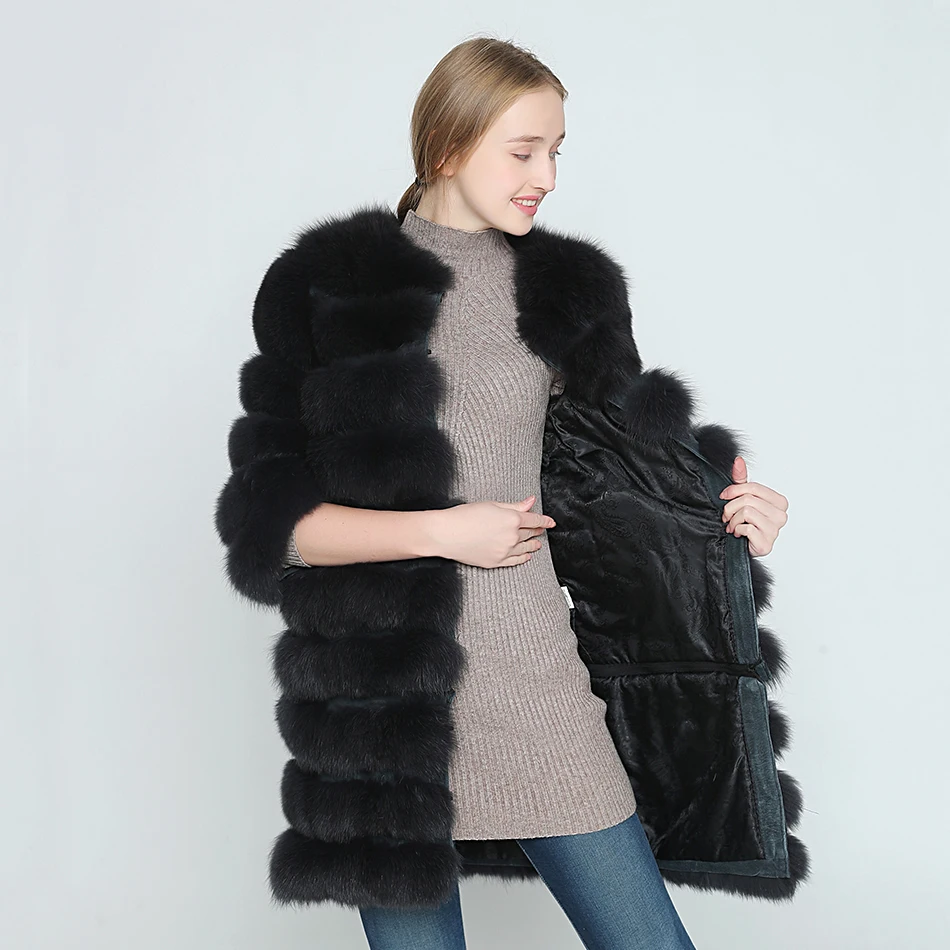 OFTBUY, осенняя Женская куртка, базовое пальто, натуральный Лисий мех, жилет, короткое пальто, цветное, без рукавов, в полоску, свободное, высокое качество