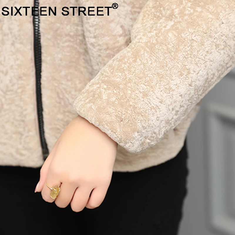

New Winter cloth woman Fur Collar Hooded coat veste polaire female wool sheep sheared fur jacket thick warm winter parka female