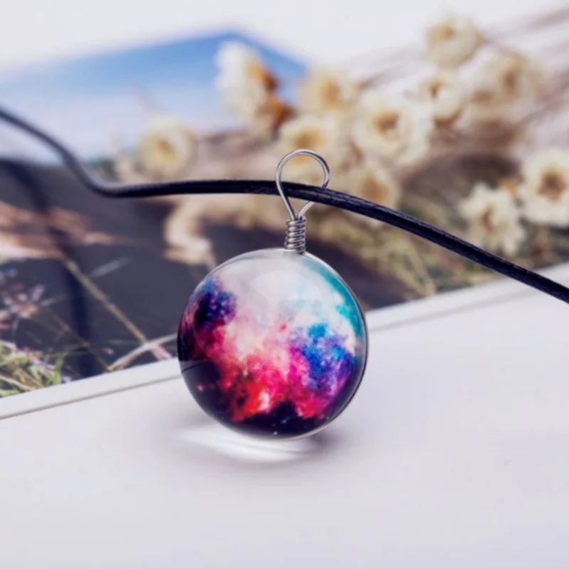 Women galaxy necklace Glass Ball Pendant Choker New Design Luminous Stars For Gift Party Jewelry Rope Chain | Украшения и