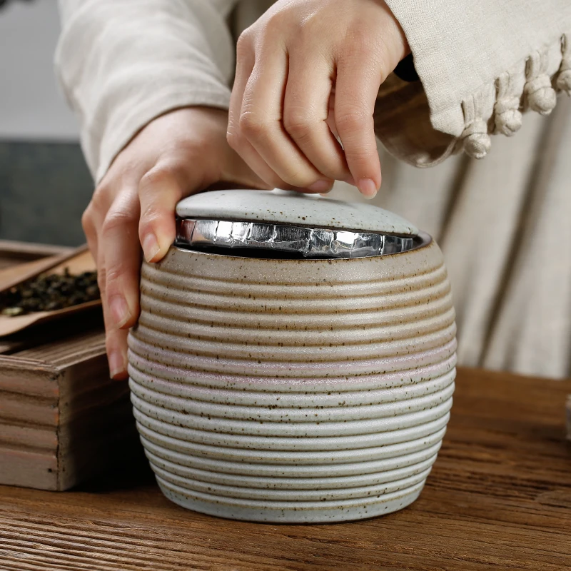 

Japanese Style Tea Jar Ceramic Coarse Pottery Seal Cans Container Chinese Kung Fu Tea Set Accessories Teaware Caddy Cans Tanks