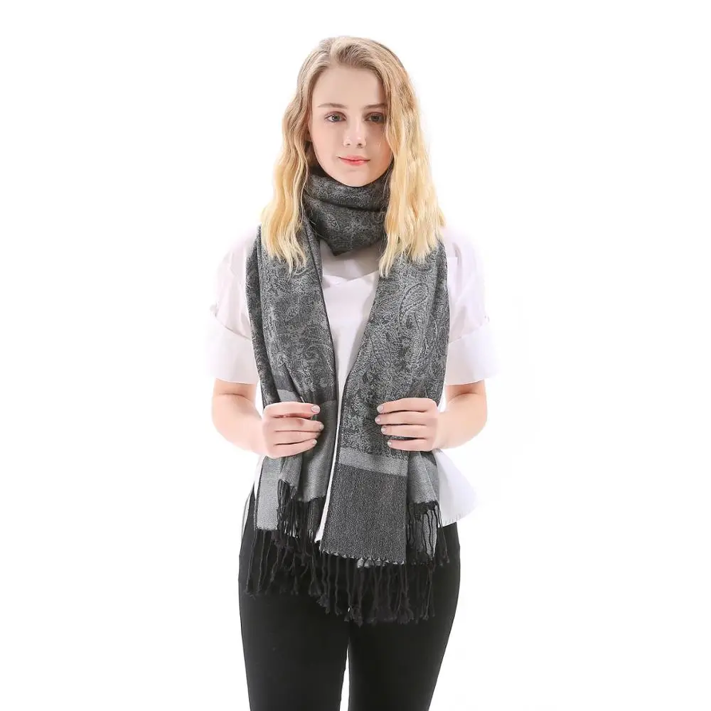 Пашимина шелковая шаль шарф Пейсли жаккардовый осенне-зимний кашемировый хиджаб